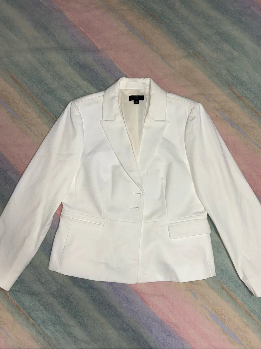 J. CREW 365 Ivory White Peplum Blazer Jacket 12 Classic Lined Work Career Event
